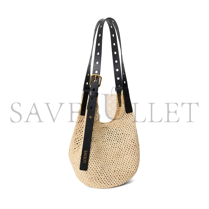 LOEWE SMALL PUNCH HOLE HOBO IN RAFFIA AND CALFSKIN A914W86X01 (43*40*40cm)